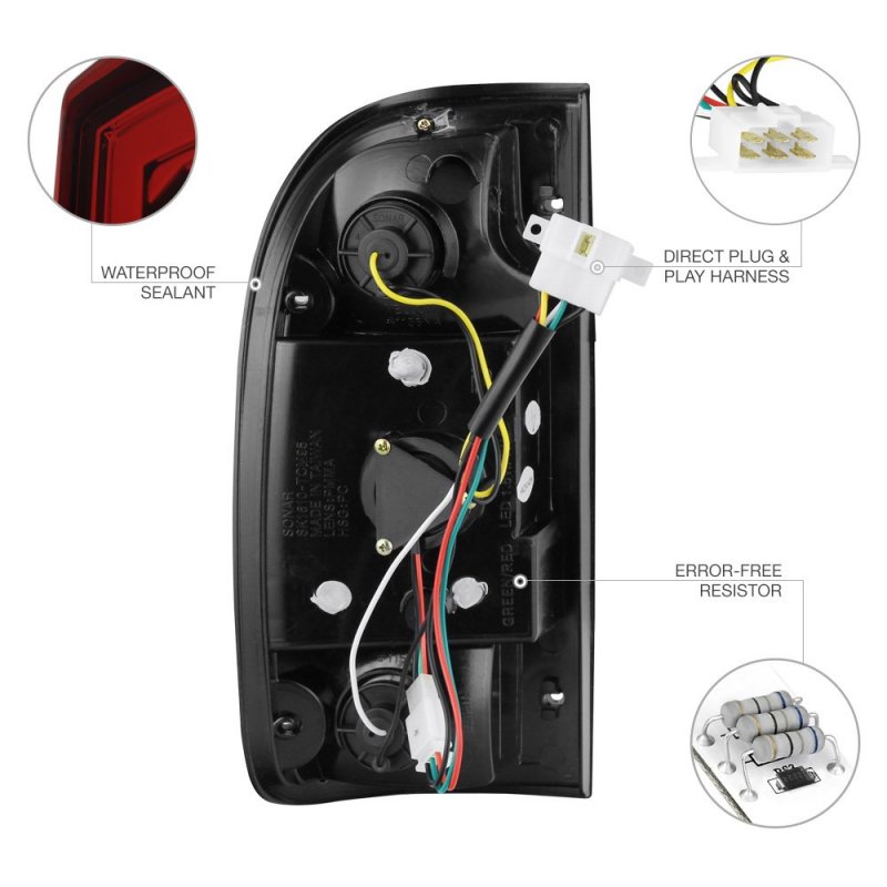1995-2000 Toyota Tacoma Pickup Truck Red Smoke Lens Premium Led Tail Light Housing Lamp Assembly Replacement Driver And