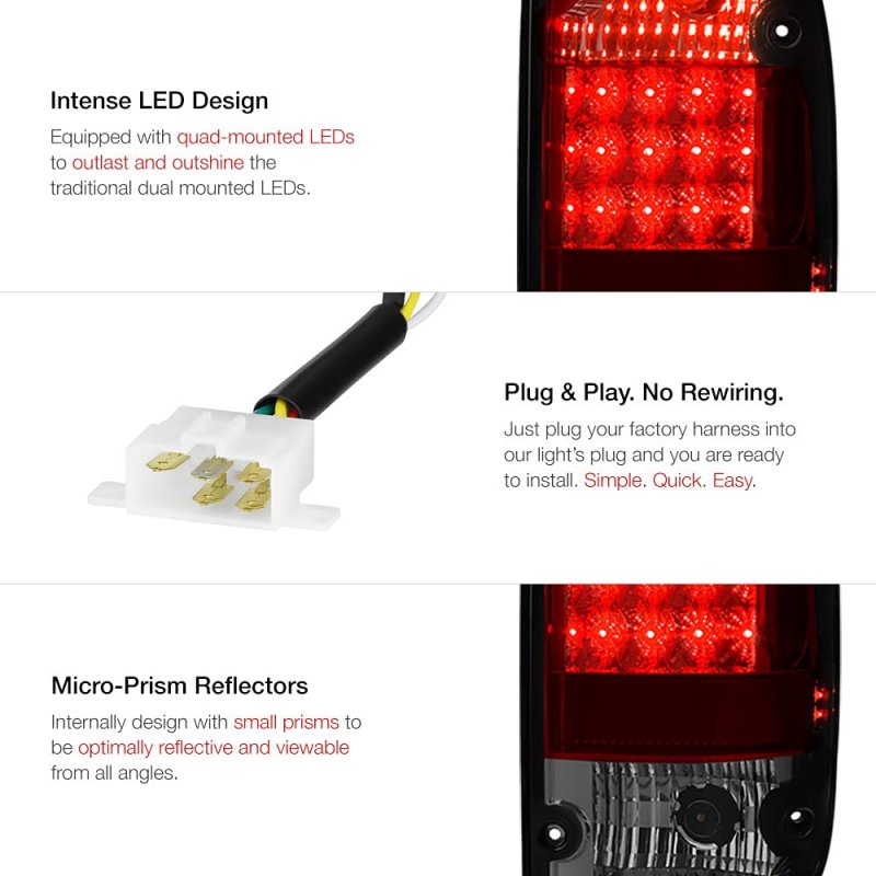 1995-2000 Toyota Tacoma Pickup Truck Red Smoke Lens Premium Led Tail Light Housing Lamp Assembly Replacement Driver And