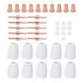 40pcs Plasma Cutter Consumables Ceramics And Red Copper Shield Cup Electrodes Ring Tips Durable Accessories