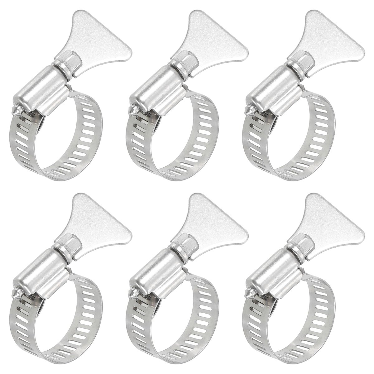 6pcs Stainless Steel Hose Clamps Worm Gear Clamp 14-27mm 2 To 1 Adjustable Thumb Screw Key Type Fuel Line 12mm Bandwidth For
