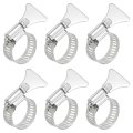 6pcs Stainless Steel Hose Clamps Worm Gear Clamp 14-27mm 2 To 1 Adjustable Thumb Screw Key Type Fuel Line 12mm Bandwidth For 