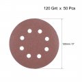 Uxcell 50pcs 5 Inch 8 Hole Hook And Loop Sanding Disc 120 Grit Flocking Sandpaper Random Orbital Sander Paper