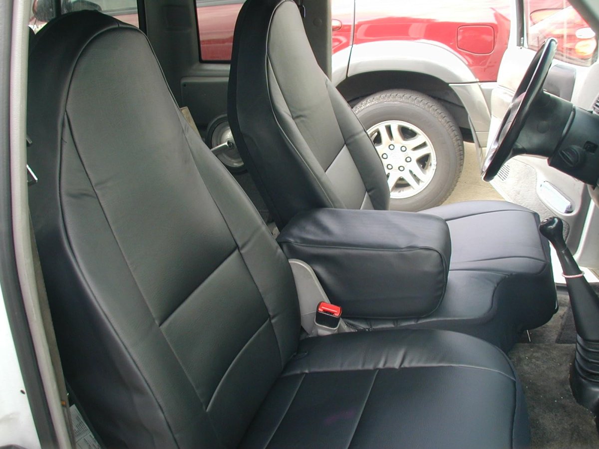 Iggee For Ford Ranger 1998-2003 Custom Made Fit Premium Leatherette Front Seat Console Covers 60 40 Split Bench Type Black