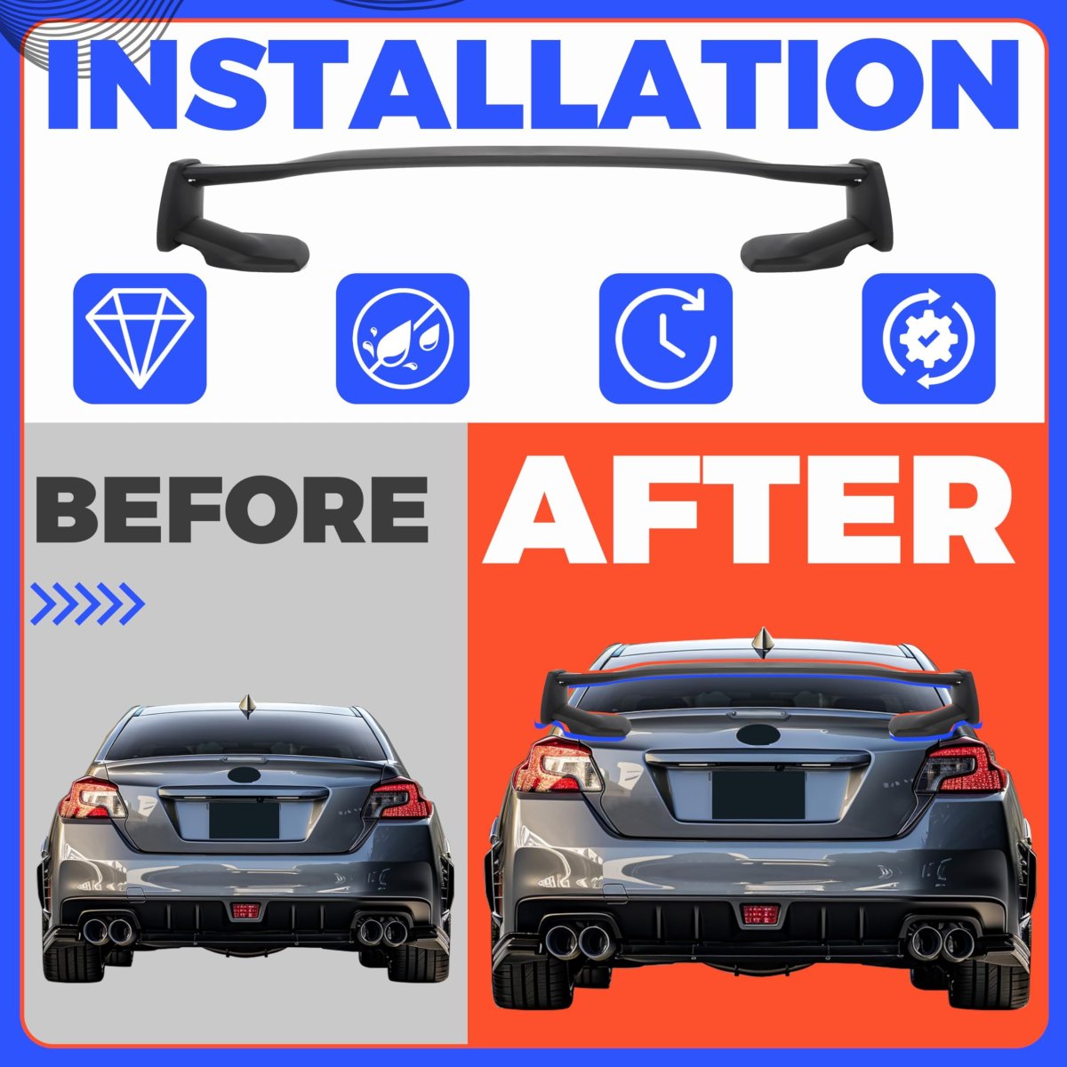 Trunk Spoiler Wing For 2015 To 2021 Subaru Wrx Sti 4 Door Sedan Rear Tail Lid Matte Black Abs Plastic Mo-5278