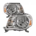 Headlightsdepot Chrome Housing Halogen Headlights For Toyota Tacoma 2005-2011 Base Model Includes Left Driver And Right 