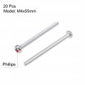 Uxcell M4x55mm Machine Screws Pan Phillips Cross Head Screw 304 Stainless Steel Fasteners Bolts 20pcs