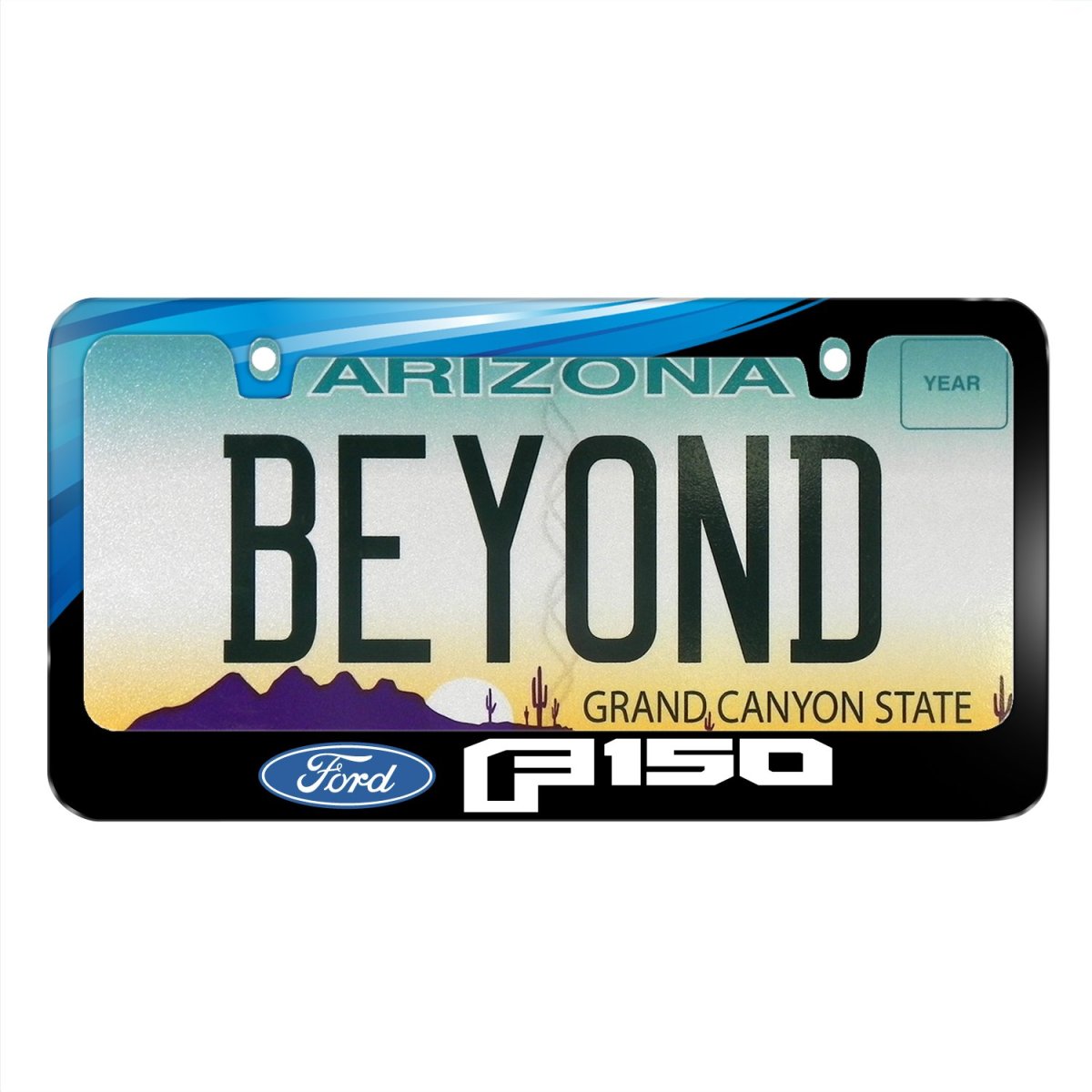 Ford Logo F-150 2015 Up Waterfall Graphic Black Metal License Plate Frame