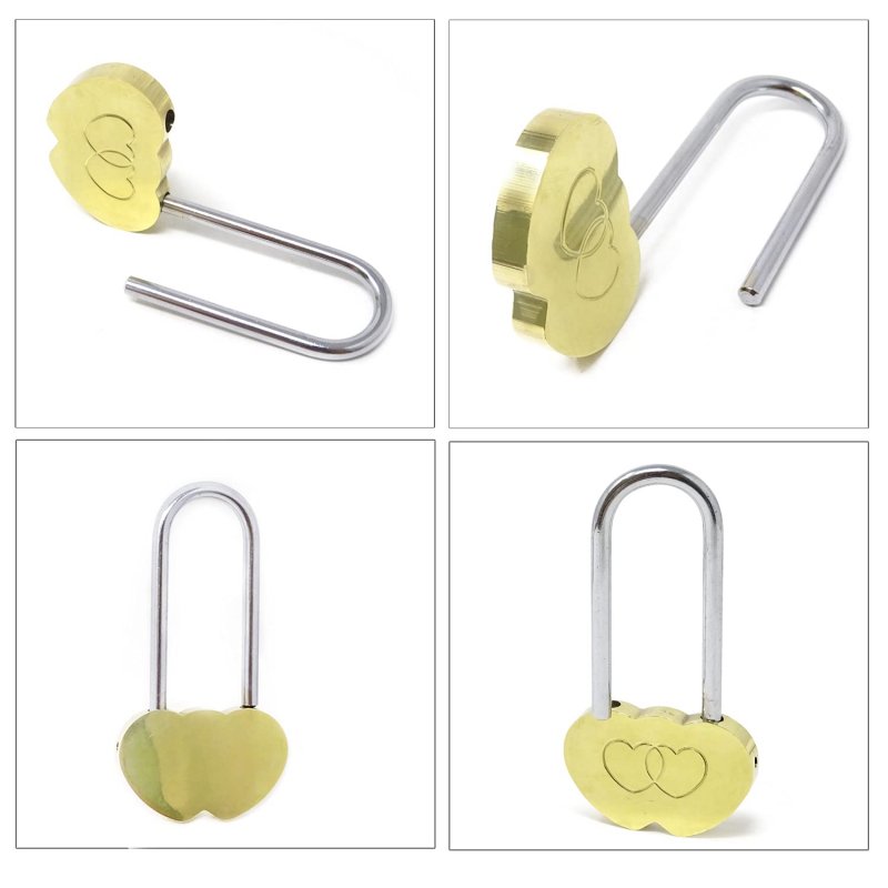 Double Heart Love Lock Without Key Solid Brass Romantic Wish Padlock For Lovers Gold Shaped Engraving 1 85 In By 3 43