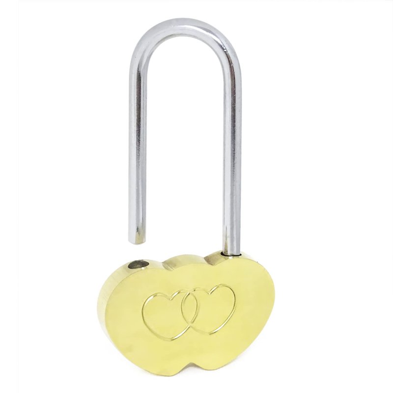 Double Heart Love Lock Without Key Solid Brass Romantic Wish Padlock For Lovers Gold Shaped Engraving 1 85 In By 3 43