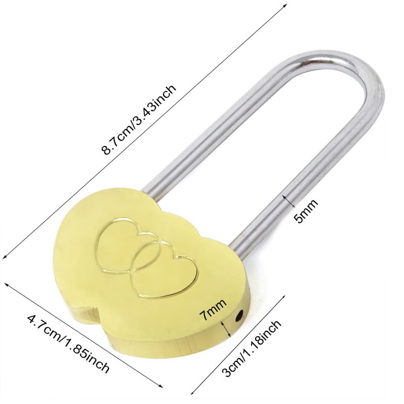 Double Heart Love Lock Without Key Solid Brass Romantic Wish Padlock For Lovers Gold Shaped Engraving 1 85 In By 3 43