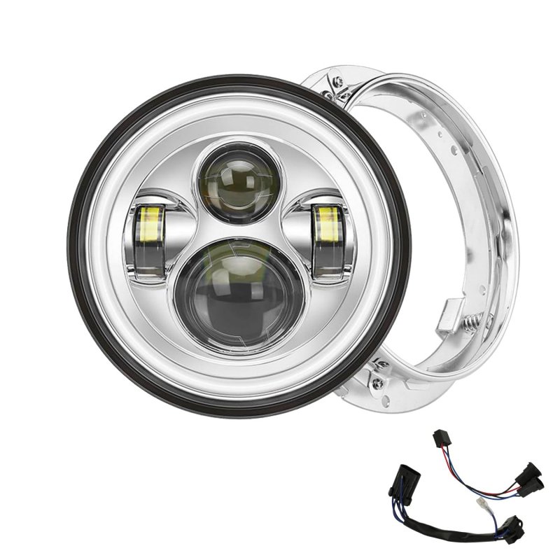 Sunpie 7 Inch Led Chrome Headlight With White Halo For Street Glide Tri Electra Road King Mounting Bracket