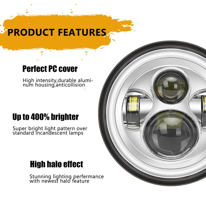 Sunpie 7 Inch Led Chrome Headlight With White Halo For Street Glide Tri Electra Road King Mounting Bracket