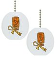 Set Of 2 Ankh And Cartouche Egyptian Solid Ceramic Fan Pulls 