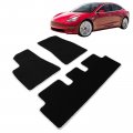 Ikon Motorsports Floor Mats For 2017-2023 Tesla Model 3 Sedan 4dr Black Nylon Oe Fitment Style Front Rear Anti-slip Carpet With