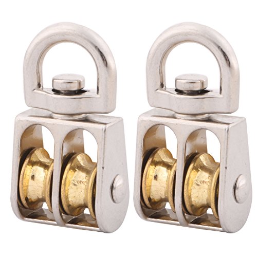 Uxcell Zinc Alloy Works Hardware Double Rope Pulley Block 13mm Dia 2 Pcs Silver Tone