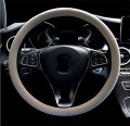 Follicomfy Automative Steering Wheel Cover Pu Leather Bling Crystal Rhinestones Anti-slip Beige Silver