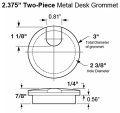 Electriduct 2-3 8 Metal Desk Grommet Two-piece Design Brushed Nickel