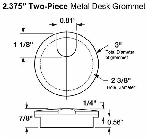Electriduct 2-3 8 Metal Desk Grommet Two-piece Design Brushed Nickel