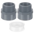 Pvc Male Adapter Pipe Fitting 2pcs 2 2-way Connectors With Sealant Tape Socket X Thread Hose Coupling For Plumbing Water Line 