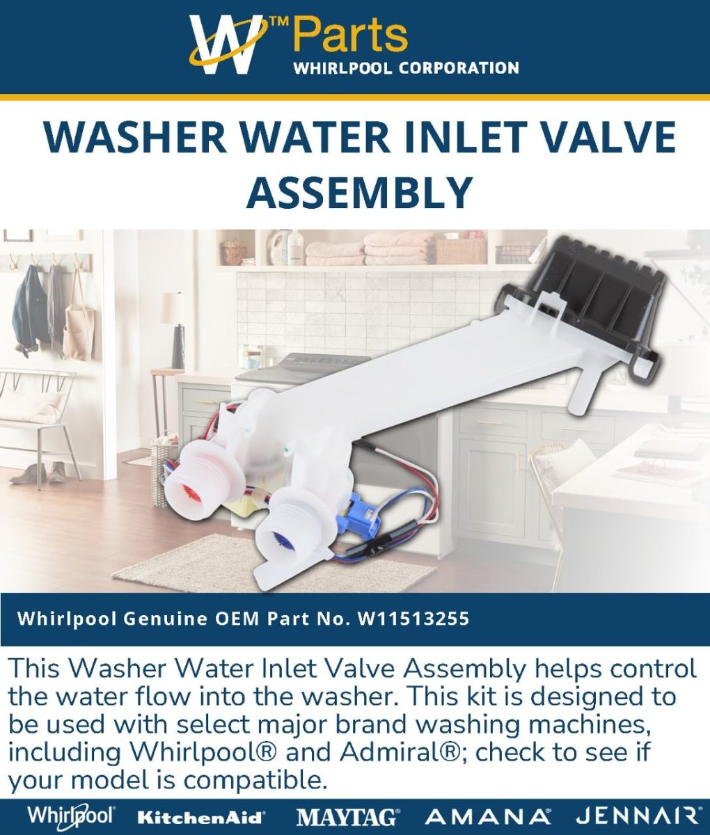 Whirlpool W11513255 Genuine Washer Water Inlet Valve Assembly Replacement Part Replaces W11385821