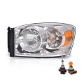 Headlights W Bulbs Left Driver Side For Dodge Ram 1500 2006-2008 Fit 2500 3500 2006-2009 Clear Lens Chrome Housing Amber 