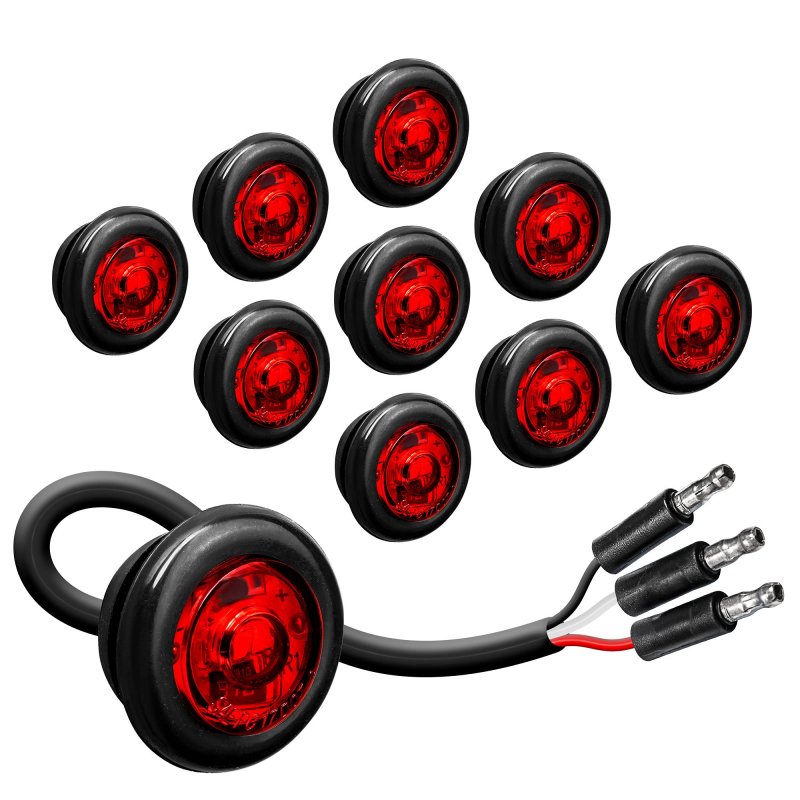 True Mods 10pc 3 4 Round Red Trailer Led Marker Light Wire Turn Brake Tail Lights Dot Fmvss 108 Sae P2pc Semi-spherical Output