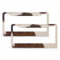 Lynarei Leather Cowhide License Plate Frame Cover Holder Animal Skin Car Tags Frames 2 Pack Stainless Aluminum Decorative 