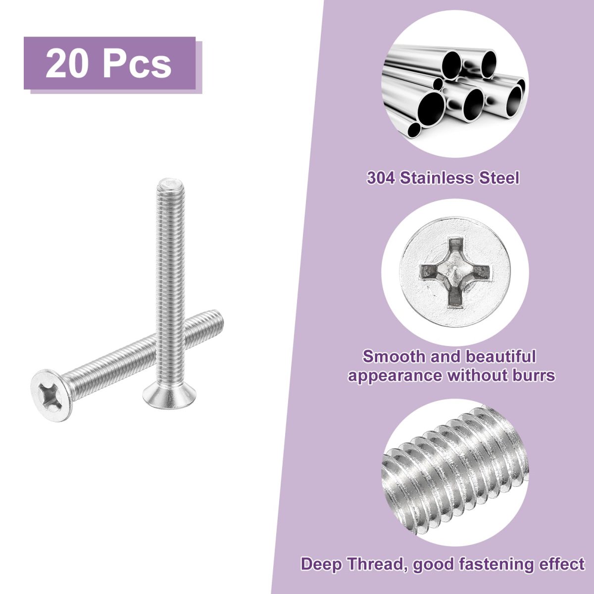 20 Pcs M6-1x50 Machine Screws Phillips Pan Cross Head Fasteners Bolts 304 Stainless Steel Silver For Wall Socket House Repairs