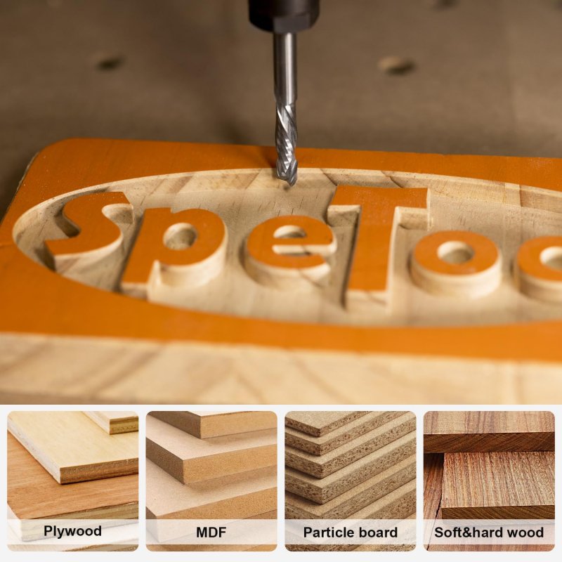 Spetool 2pcs Compression Spiral Router Bits 1 2 Shank With 3 8 Inch Cutting Diameter Carbide Wood Bit For Cnc Engrave Mortise
