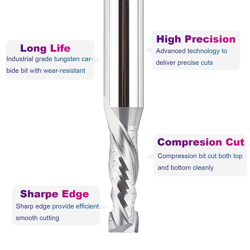 Spetool 2pcs Compression Spiral Router Bits 1 2 Shank With 3 8 Inch Cutting Diameter Carbide Wood Bit For Cnc Engrave Mortise