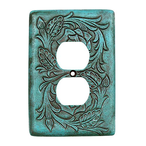 Turquoise Tooled Leather Southwestern Outlet Cover Rustic Decor
