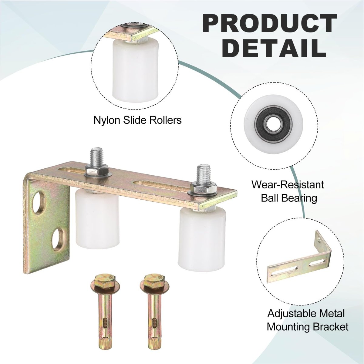 Adjustable Sliding Gate Guide Roller Kit With L Rear Post Brackets 1 26 In Diameter Nylon Rollers For Barn And Patio Doors