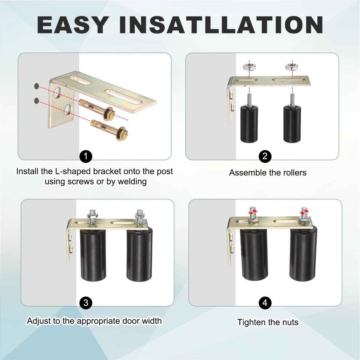 Adjustable Sliding Gate Guide Roller Kit With L Rear Post Brackets 1 26 In Diameter Nylon Rollers For Barn And Patio Doors