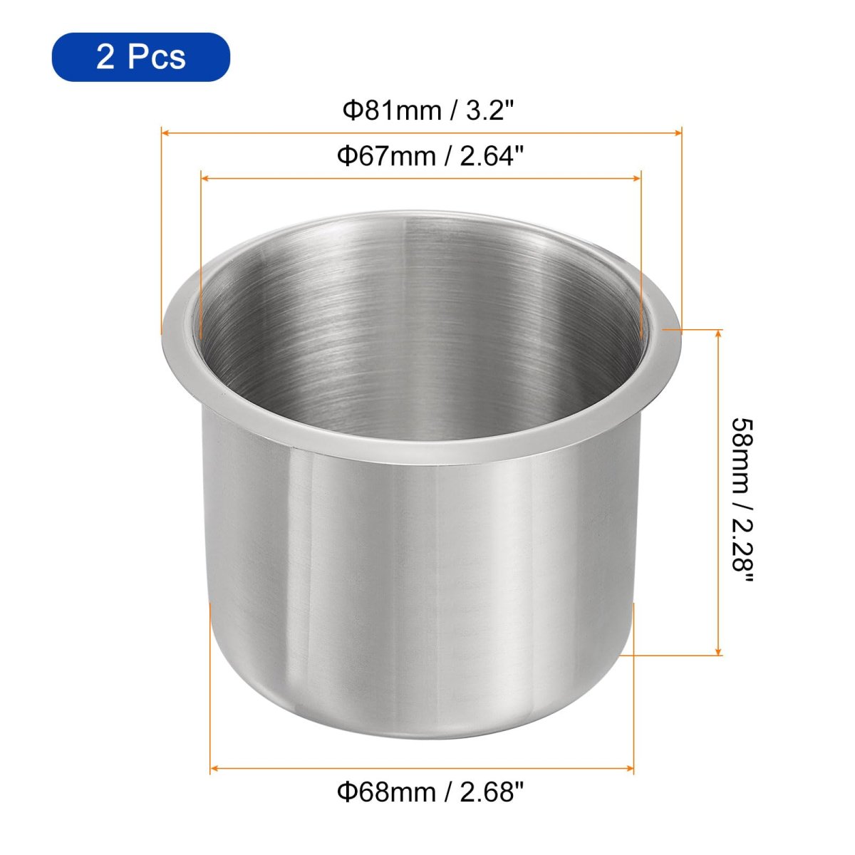 2 Pcs01 Stainless Steel Drop-in Cup 28 X 3 2 Drink Can Holder Poker Table Insert For Sofa Boat Car Marine Silver