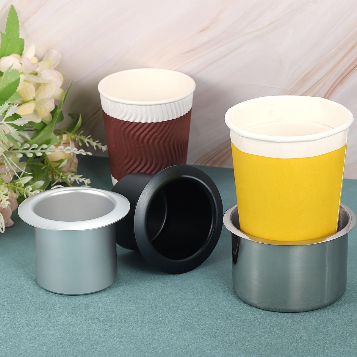2 Pcs01 Stainless Steel Drop-in Cup 28 X 3 2 Drink Can Holder Poker Table Insert For Sofa Boat Car Marine Silver