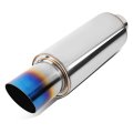 Universal 2 25 Inches Straight-through Muffler With Double Walled Slant Burnt Diagonal Cut Tip Stainless Steel 