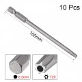 Uxcell 10 Pcs 1 4 Hex Shank T20 Magnetic Security Torx Screwdriver Bits 100mm Length