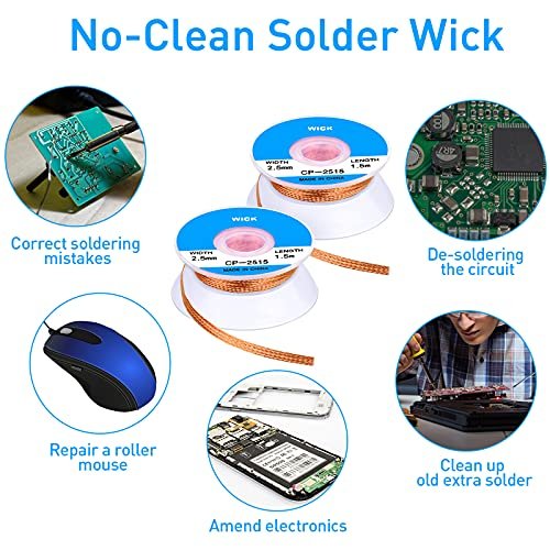 6 Pieces Solder Wicks No-clean Braided Desoldering 1 5 Meter Length Blue 0 Inch