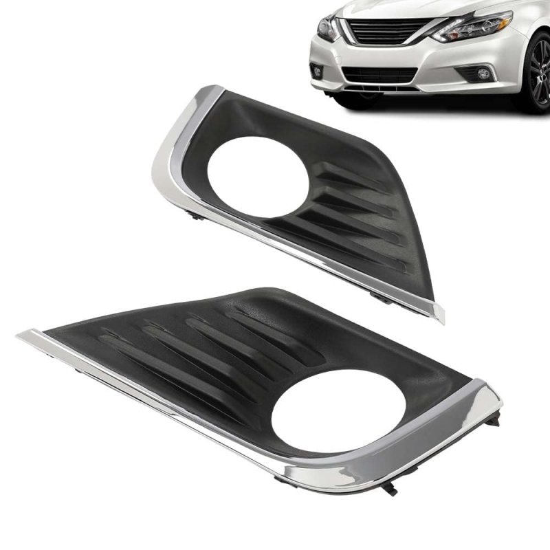 Front Bumper Fog Light Lamp Bezel Covers W Chrome Trim For 2016 2017 2018 Nissan Altima Pair 62256-9hs0b 62257-9hs0b Ni1038141