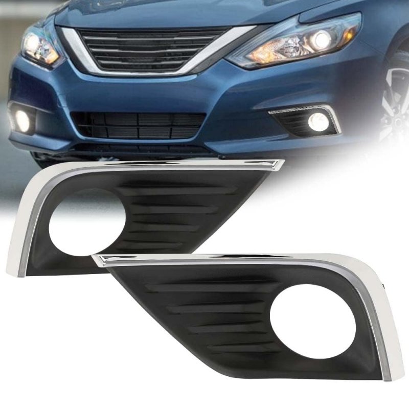 Front Bumper Fog Light Lamp Bezel Covers W Chrome Trim For 2016 2017 2018 Nissan Altima Pair 62256-9hs0b 62257-9hs0b Ni1038141