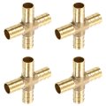 4pcs Brass 4 Way Pipe Fitting 12mm Cross Barb Union Adapter For Water Fuel Air Transport Connect Pipelines 