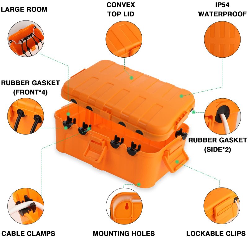 Large Outdoor Electrical Box Ip54 Waterproof Extension Cord Cover Weatherproof Outlet Plug Socket Timer Power Strip Protector