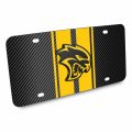 Ipick Image For Dodge Hellcat 3d Logo In Yellow On Stripe Black Carbon Fiber Look Premium Stainless Steel License Plate Design