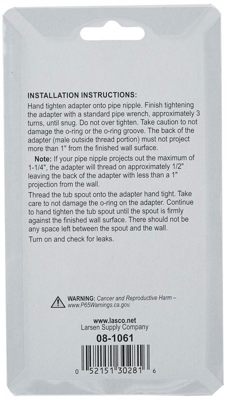 Lasco 08-1061 Four In One Bathtub Spout Adapter Slip Fit For Copper