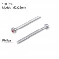 Uxcell M2x25mm Machine Screws Pan Phillips Cross Head Screw 304 Stainless Steel Fasteners Bolts 100pcs