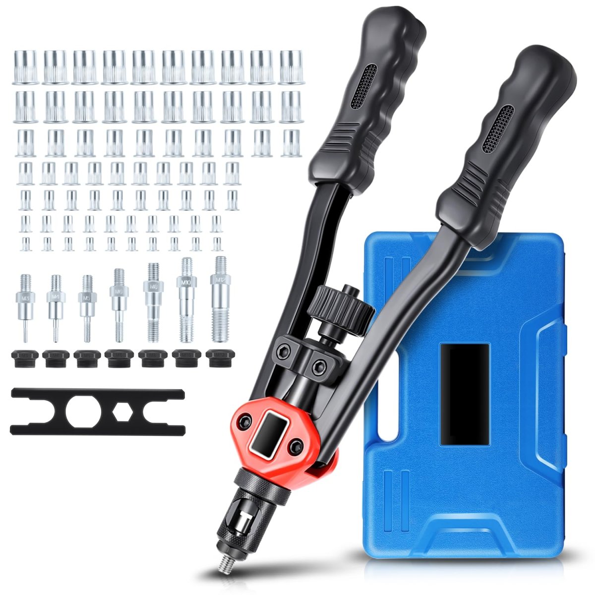 Auto Dynasty 13 Rivet Nut Tool Set 80pcs Hand 3-in-1 Kit With Metric And Sae Mandrels For Home Household Office Warehouse