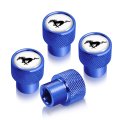 Ford Mustang In White On Blue Easy-grip Aluminum Tire Valve Stem Caps 