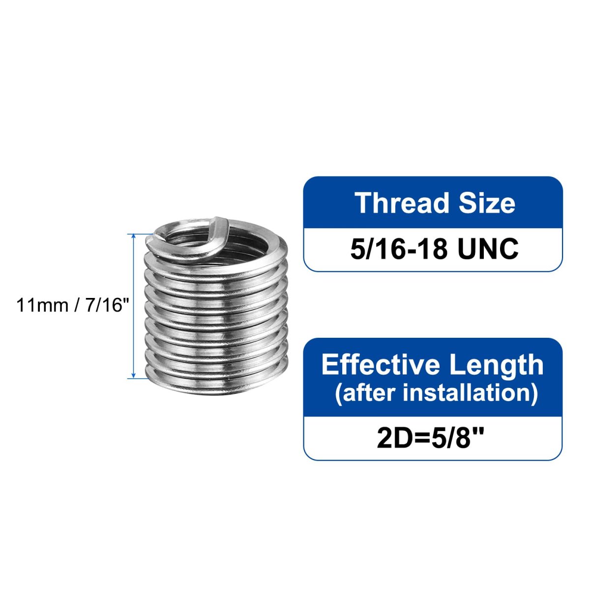 50pcs Wire Thread Inserts 16-18 Unc 2d 5 8 304 Stainless Steel Helical Type Coiled Repair Kit Screw Threaded Sleeve Sheath For