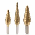 Dtacke 3pc Hss Titanium Coated Step Drill Bits Tri-flatted Shank Industrial Reamer Bit Set