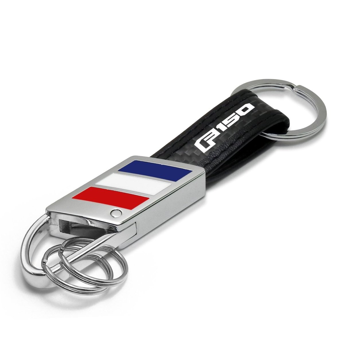 Ford F150 2015 Up Real Carbon Fiber Leather Key Chain With Red White Blue Stripe Chrome Black Finish 4 75 In X 0 Size